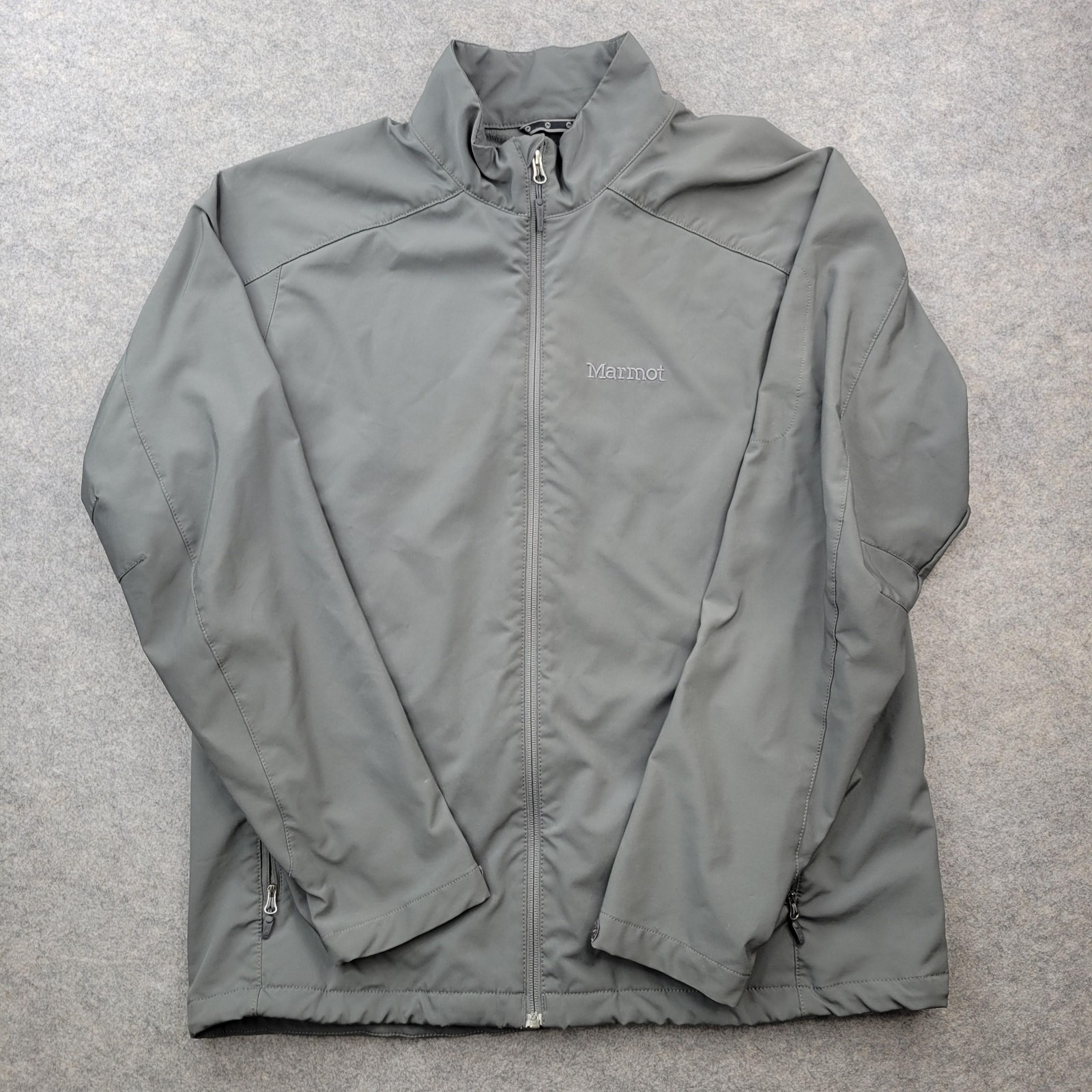 Marmot Jacket Mens Xl Gray Full Zip Softshell Windbreaker Lined Fleece Outdoor